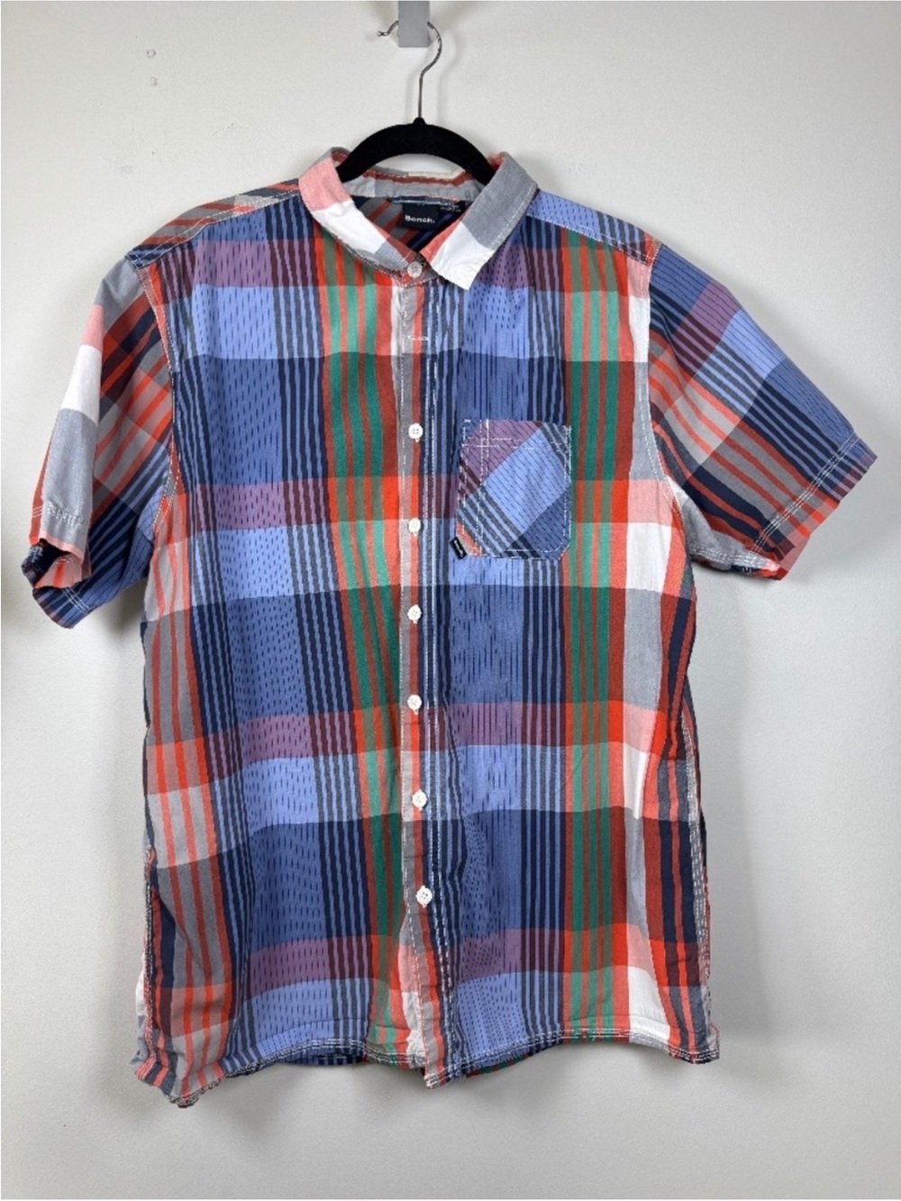 Bench Blue, Red & Green Plaid Short-Sleeve Button-Down Shirt